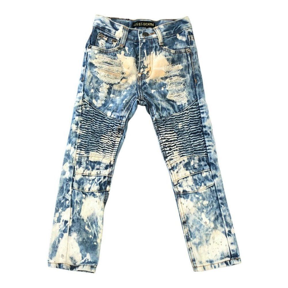 GS-115 Boy’s Size 4 Vintage Style Jeans Bleached Paint Splatters Moto Distressed